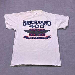 Vintage 1996 Brickyard 400 Logo 7 Indianapolis Speedway T Shirt Mens Large White